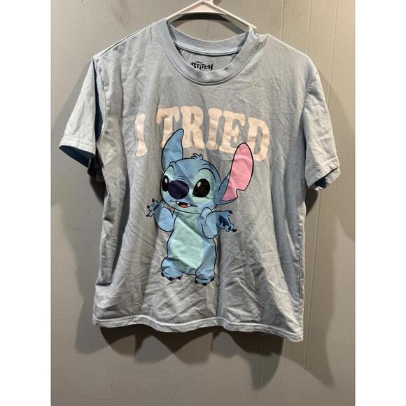 Womens Disney Stitch T Shirt Size Medium Blue “I Tried” Print - Picture 1 of 3